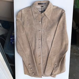New York Speed beige leather long sleeve button up